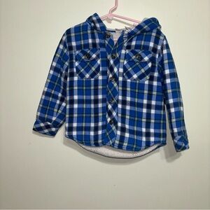 Blue Plaid Kids Hooded Jacket Sherpa Lined
